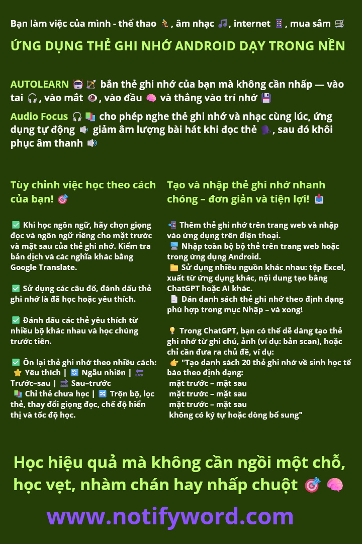 AUTOLEARN bắn thẻ ghi nhớ — vào tai bạn 🎧, vào mắt bạn 👁️, vào não bạn 🧠 và thẳng vào trí nhớ 